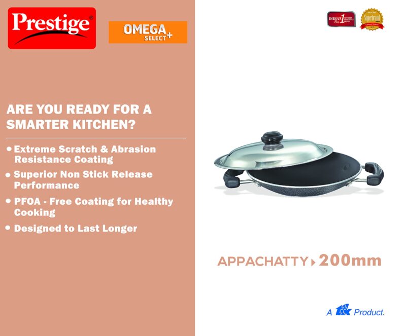 Prestige Omega Select Plus Non-Stick Deep Appachetty with Lid | Black | 20 cm | Residue Free | Scratch Resistant | Comfortable Grip | Spoon Friendly - Image 5