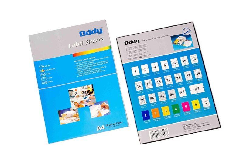 Oddy A4 Self Adhesive Paper Label Stickers for Laser & Inkjet Printers - 12 Labels per Sheet - Pack of 100 Sheets - for Shipping, Address, Folders, Industrial use