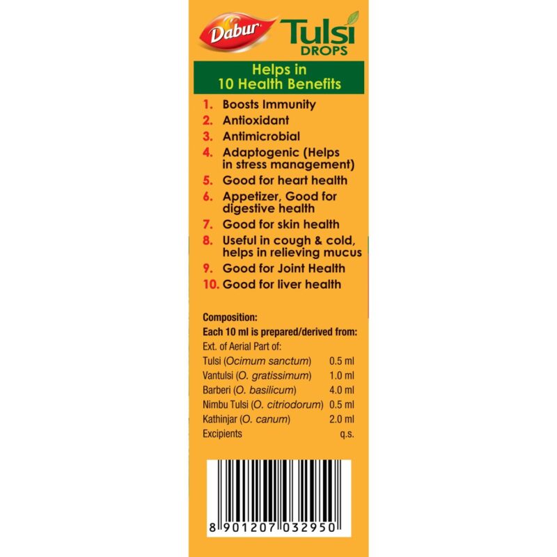 Dabur Tulsi Drops : 30ml (20ml + 10ml Free) | Contains Extracts of 5 Rare Tulsi | Boosts Immunity | Cough And Cold Relief | 100% Ayurvedic | Builds Respiratory Health - Image 2