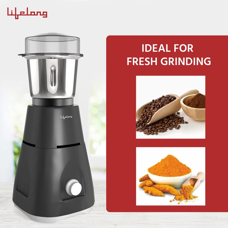 Lifelong Uno LX 350 Watt Mixer Grinder, 1 Jar | ABS Body, Stainless Steel Blade (1 Year Warranty, Grey) - Image 6