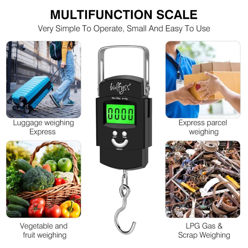 Bulfyss by UrbanFix Electronic 50Kgs Digital Luggage Weighing Scale - Black | Bag Weighing Scale for Luggage | Spring Balance | Weight Machine for Luggage - Image 3