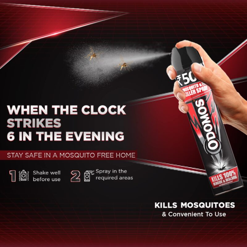 Odomos Mosquito & Flies Killer Spray- 625ml |Powerful Formula for Complete Protection |Effective Indoor Pest Control |Instant Kill & Long Lasting Action |All round protection from Dengue and Malaria - Image 2