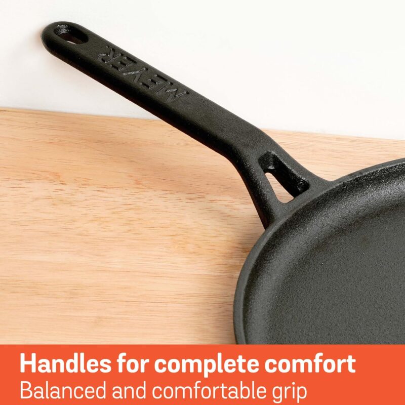 Meyer Pre-Seasoned Cast Iron Flat Dosa, Roti, Chapati Tawa Pan with Stick Handle, Dosa Kallu, Iron Tawa Big Size | Pre-Seasoned Iron Cookware | Gas and Induction Compatible | 28cm, Black - Image 4