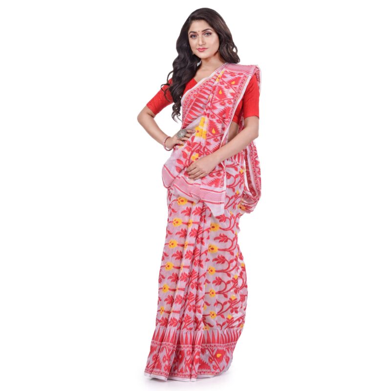 Db Desh Bidesh Women's Jamdani Cotton Saree Without Blouse Piece (Db250722Jamdanisk_Red) - Image 2