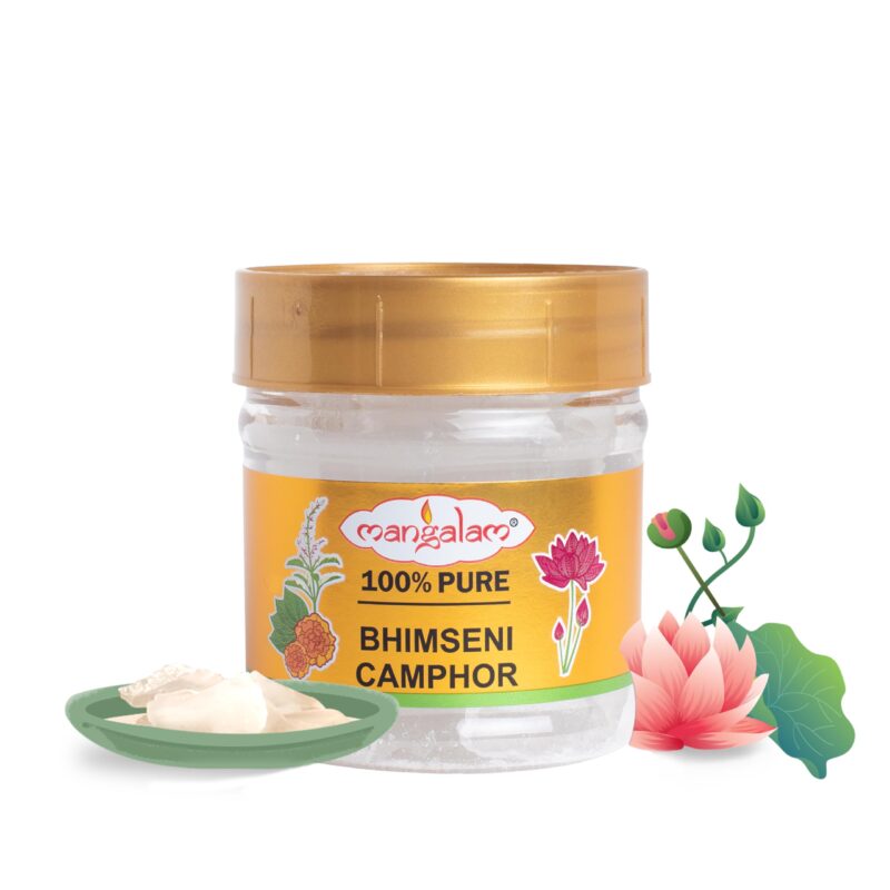 MANGALAM Bhimseni (Original)Chunk Camphor 50G Jar - Pack Of 1 | 100% Organic | For Puja, Aromatherapy & Air Freshener | Sweet Fragrance