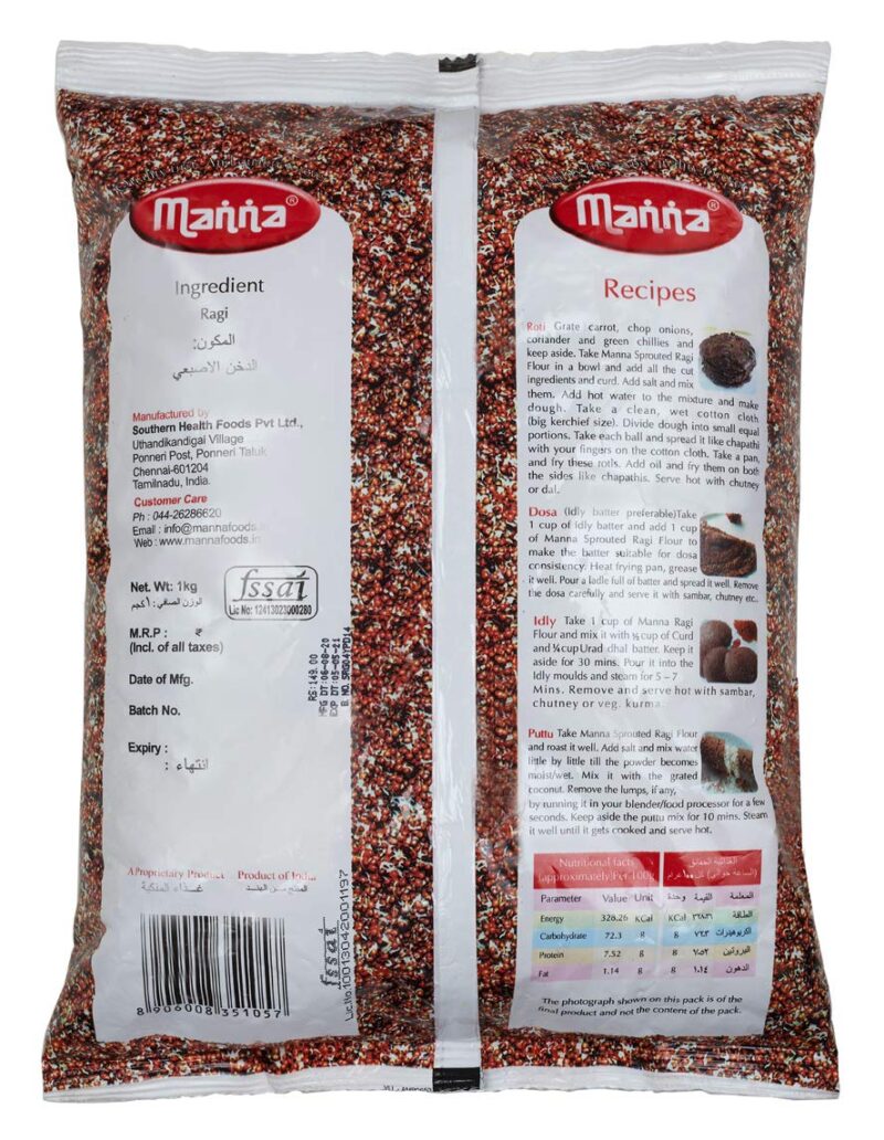 Manna Sprouted Ragi Flour, 1kg | 100% Natural Sprouted Finger Millet Flour | Nachni Atta | Kelvaragu Flour | Rich in Calcium & Protein - Image 2