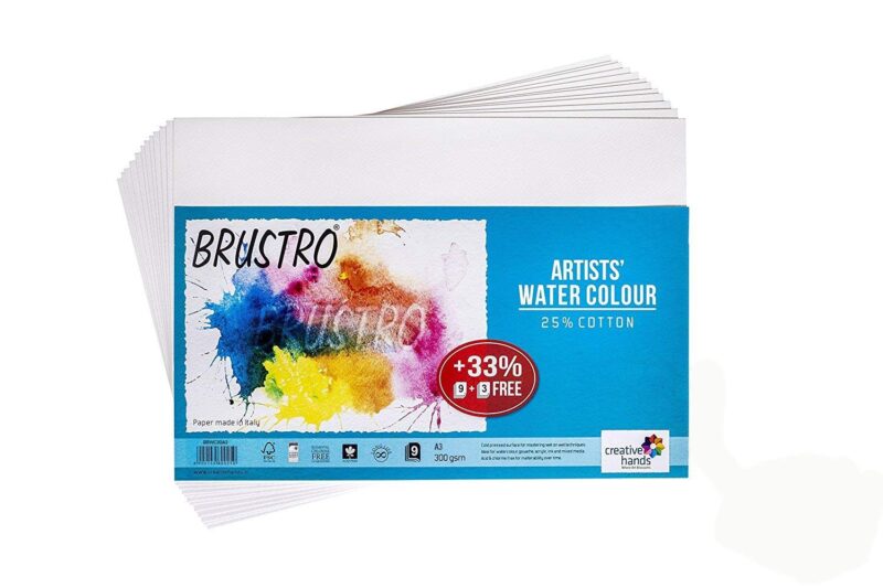 BRUSTRO Artists Watercolour Paper | 300 GSM, A3, 25% Cotton, Cold Pressed | Pack of 12 Sheets | Ideal for Artist, Professional Drawing, Painting Dry & Wet, Fine Art, School, Students, Watercolor - Image 4