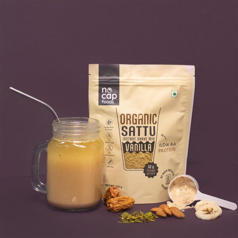 Nocap Sattu Shake Vanilla 220gm | No refined sugar | No Artificial flavours | High Protein | High Fiber | Natural Vanilla flavour | Instant shake | No Additives | No preservatives - Image 2
