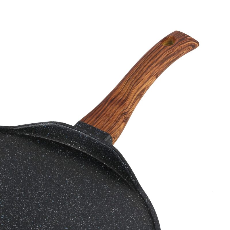 Vinod Zest Plus Die Cast Aluminium Non Stick Tawa - 28 cm | Roti / Paratha / Dosa Tawa with Wooden Handle | 5mm Thick | Induction and Gas Base | 2 Year Warranty - Image 3