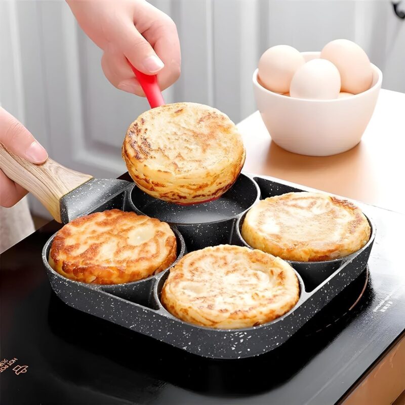 ZEVON Non Stick Egg Frying pan 4 Hole, Multi-Purpose Frying pan for Omelet uttapam,idli Burger Poached Egg Kitchen Breakfast(1pcs) (Black) - Image 8