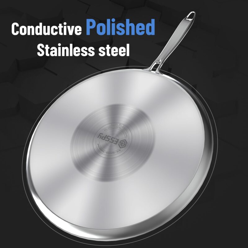 Esspy Hybrid 31cm Triply Dosa Tawa, Stainless Steel Tawa for Dosa, Non Stick Tawa for Roti/Chapati/Paratha, Metal Spatula Friendly, 4.0 mm Thick, Honeycomb Pattern, Riveted Handle, Food Safe - Image 2