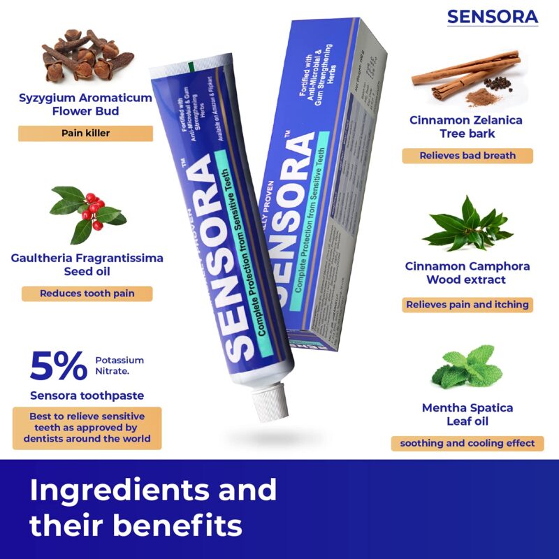 SENSORA Sensitivity Relief Toothpaste with Rapid Relief Formula | Herbal Ingredients | Ideal for Sensitive Teeth |Pack of 3 - Image 4
