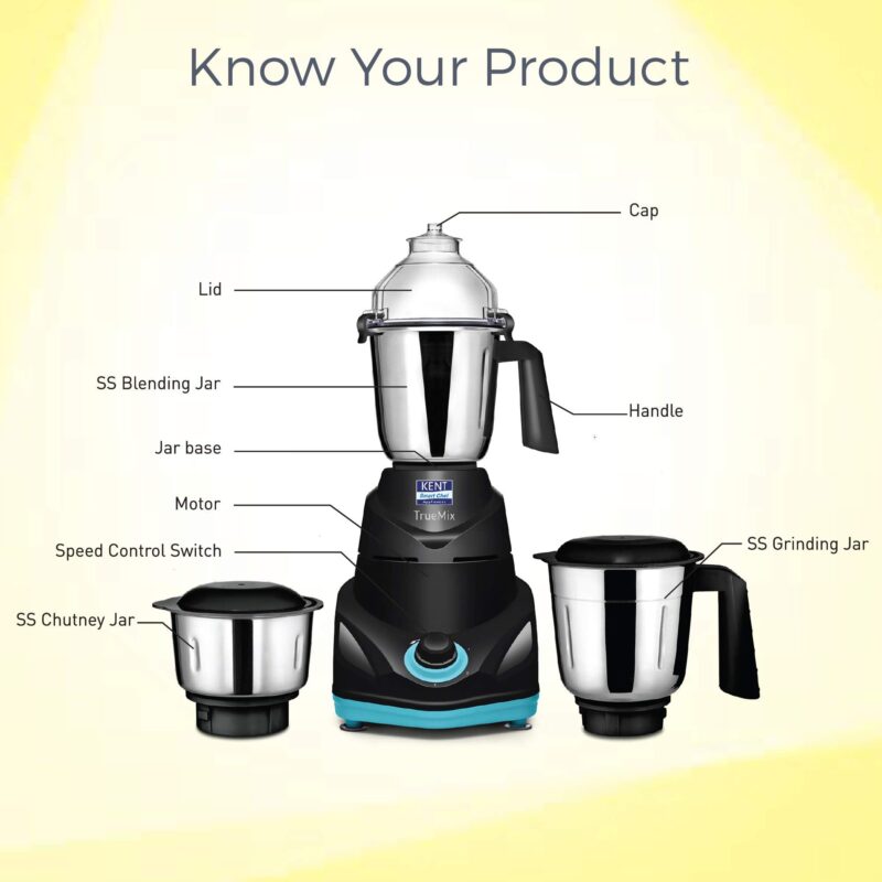 KENT 16065 TrueMix-B 750W | Pulse Function | Auto Shut-Off | 3 Stainless Steel Jars for Blending, Grinding, & Making Chutney - Image 2