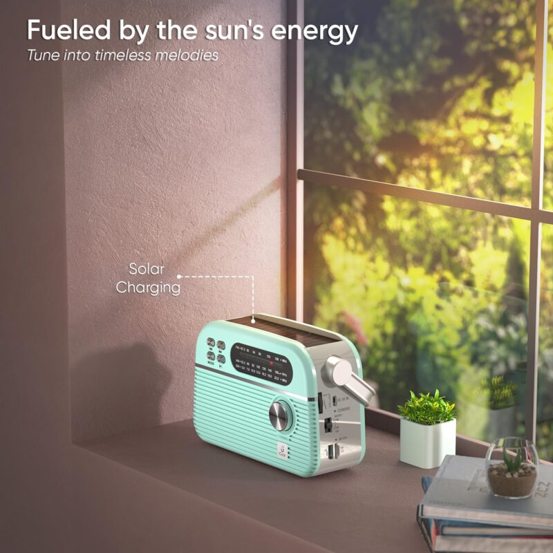 iGear Trinity Solar-Powered MP3 Player & 3-Band Radio with FM/AM/SW, Retro Modern Style, Bluetooth, USB, TF/SD Card, 1200 mAh Rechargeable Battery, Solar Charger, 1 Year Replacement Warranty (Blue) - Image 6