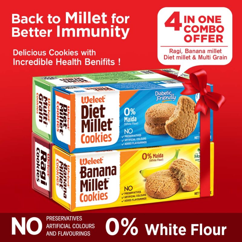 Weleet Assorted Pack Of Multi Grain, Millet, Ragi & Banana Millet Digestive Cookies|Home/Office Snack|Free Of White Sugar & White Flour|100% Natural & Healthy (4 Flavours-360 Gm) - Image 5