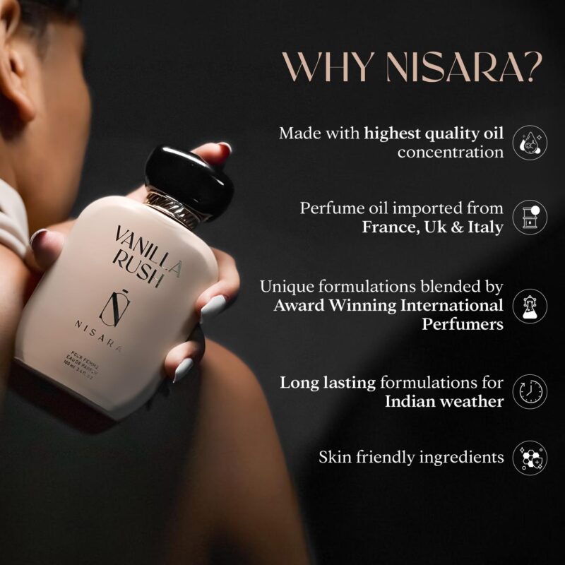 Nisara Vanilla Rush Perfume For Women 100 ml | Girl Long Lasting Eau De Parfum | Ambery Vanilla Fragrance|With Vanilla, Orchid, White Floral, Caramel,Amber, Musk Wood, Patchouli | EDP Scent spray for Women | Premium Perfume For Her - Image 5