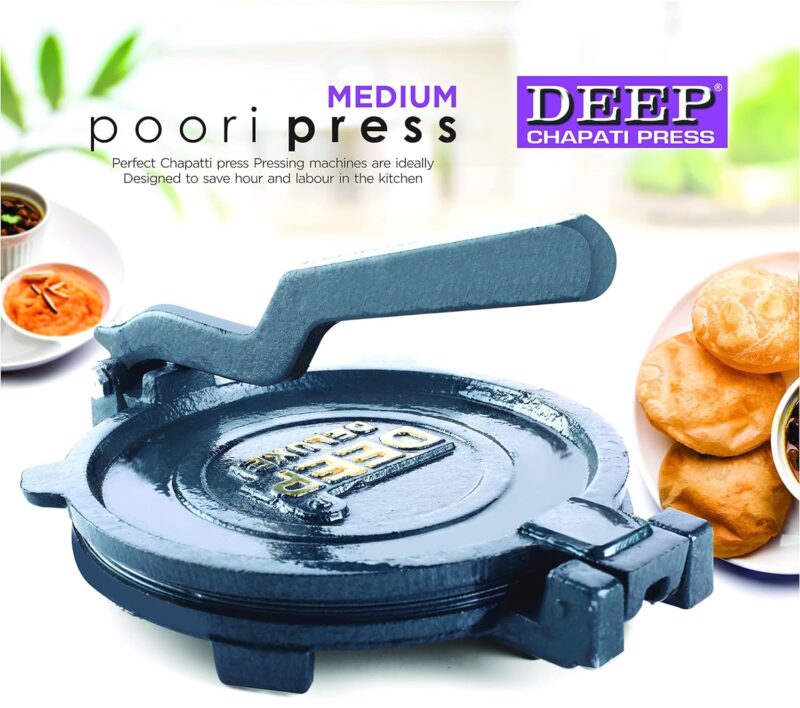 DEEP - 7.5 inch Roti Maker Press-Heavy Duty Cast Iron with Stainless Steel Plates - Manual Chapati Presser, Puri Maker Press Machine - Kitchen Utensil for Roti,Chapati,Puri,Papad, Khakhra - Image 2
