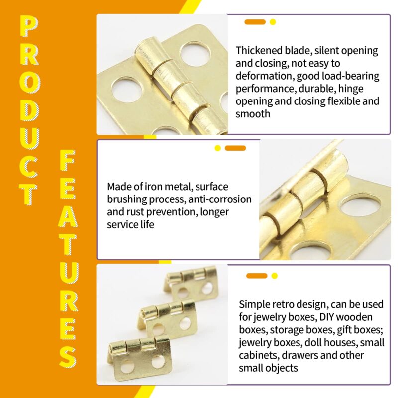 LifCratms 30 Pcs Mini Hinges, Butt Retro Miniature Hardware Small Brass Hinges for Crafts Wooden Box Jewelry Chest Cabinet DIY Accessories - 18 x 15 mm - Image 8