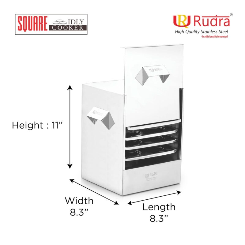 Rudra Stainless Steel Square idly cooker/maker - 6 plates for HOME/Hotel USE, Idli Steamer Set, Gas stove and Induction Stove Compatible Cookware| Made in India - Image 7