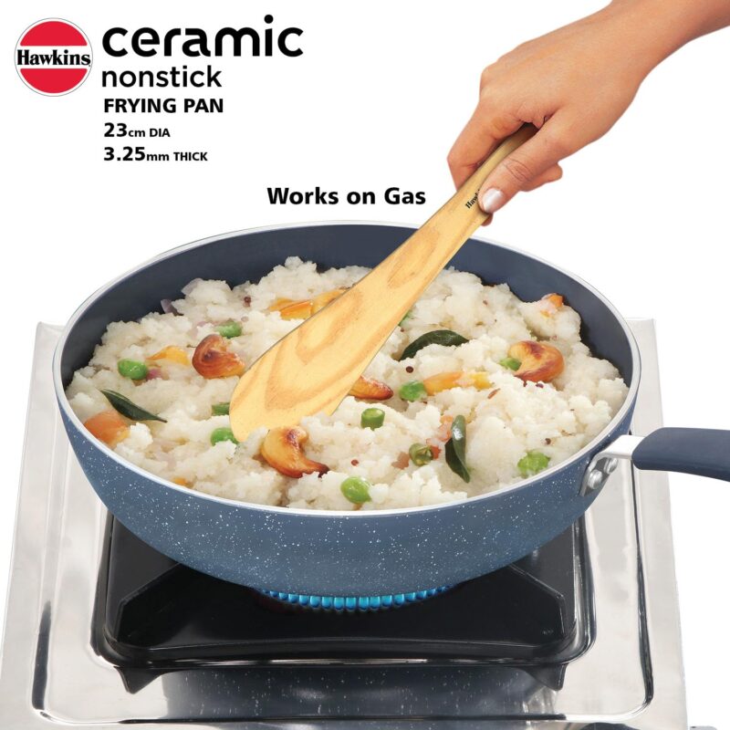 Hawkins Ceramic Nonstick Frying Pan, 24 cm Diameter, Induction Fry Pan with Glass Lid, Granite Omlette Egg Pan, Fish Pan, Blue (ICF24G) - Image 5