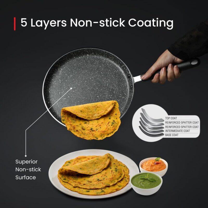 Prestige Omega Deluxe 25cm Granite Dosa Tawa|Non-Stick with 5 Layers Coating|Dishwasher Safe|Stainfree Interior|Gas & Induction Compatible|2 Years warrnty - Image 4