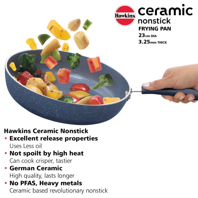 Hawkins Ceramic Nonstick Frying Pan, 24 cm Diameter, Induction Fry Pan with Glass Lid, Granite Omlette Egg Pan, Fish Pan, Blue (ICF24G) - Image 7