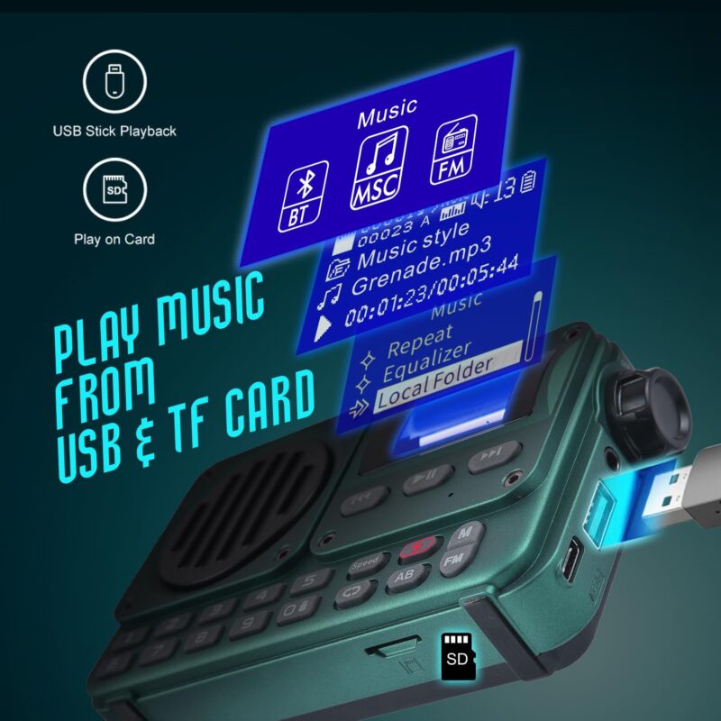 Pagaria Grenade 5 Watts Pocket FM Radio with Bluetooth, Tf Card/USB Speaker – LCD Display with Song Name, Folder Selection, Type C Charging, Voice Recording & More - Image 5