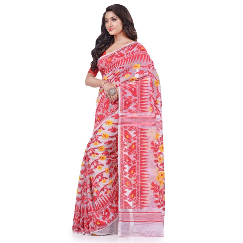 Db Desh Bidesh Women's Jamdani Cotton Saree Without Blouse Piece (Db250722Jamdanisk_Red) - Image 7