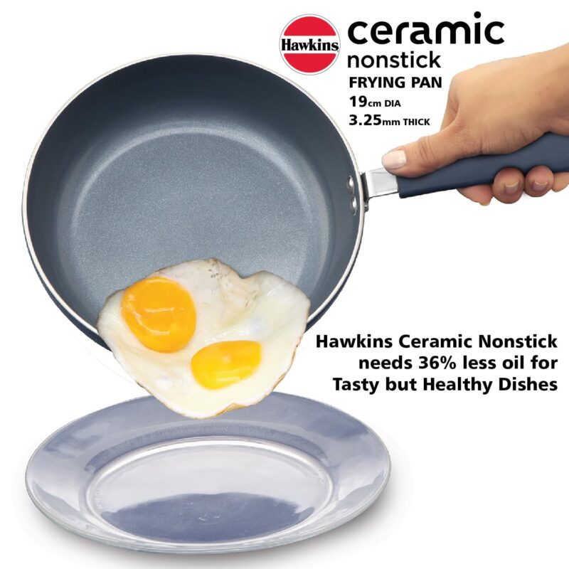 Hawkins Ceramic Nonstick Frying Pan, 19 cm Diameter, Induction Fry Pan with Glass Lid, Granite Omlette Egg Pan, Fish Pan (ICF19G) - Image 9