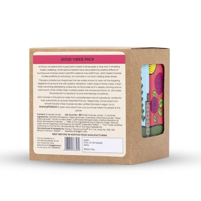 PHOOL LUXURY INCENSE Good Vibes Pack Of 80 Natural Dhoop Cones | Indian Rose & White Cedar | Special Pack Of 80 Dhoop Cones For Pooja - 500 Gms | Sulphur & Charcoal Free - Image 7