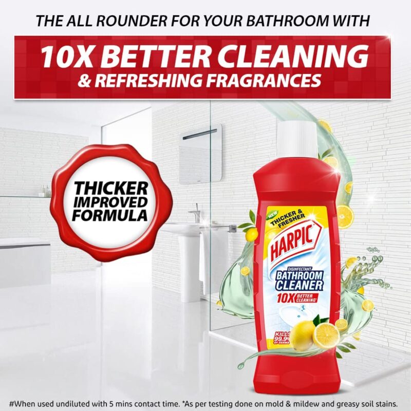 Harpic Toilet Cleaner Original, 1 L + Bathroom Cleaner Lemon - 1 L + Drain Xpert Drain Cleaning Powder (50g x 8) - Image 14