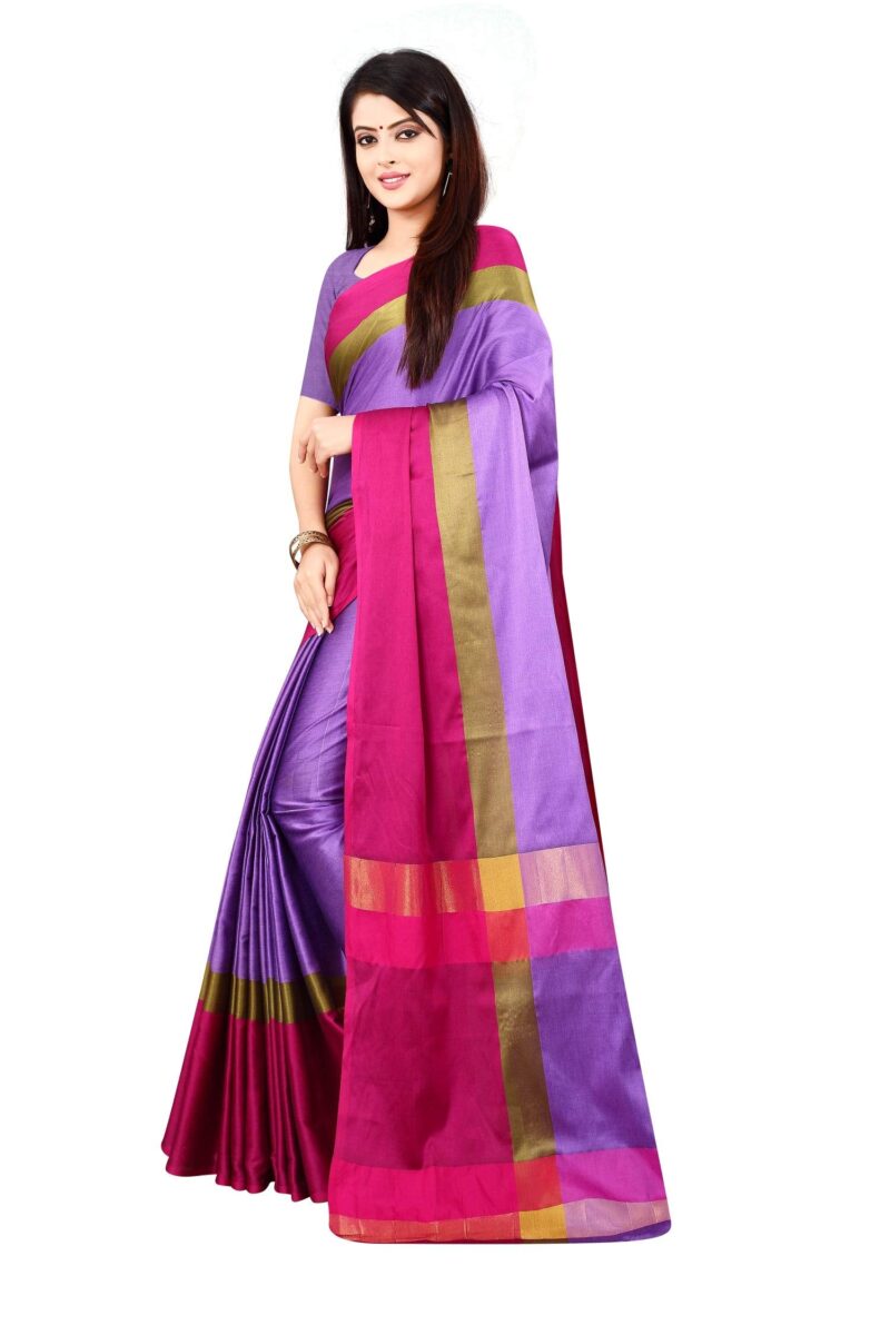 Leriya Fashion Soft Cotton & Silk Saree For Women Half Sarees Under 349 2020 Beautiful For Women saree free size with blouse piece (Purple) - Image 3
