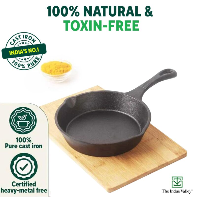 The Indus Valley Preseasoned Cast Iron Fry Pan/Skillet With Long Handle|Very Small, 15.2Cm/6Inch, 0.42Ltr, 1.1Kg|Induction Friendly|Nonstick Fry Pan,100% Pure & Toxin Free, No Chemical Coating, Black - Image 7