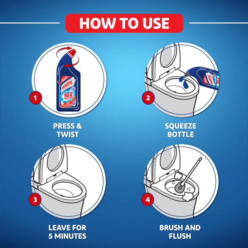 Harpic Toilet Cleaner Original, 1 L + Bathroom Cleaner Lemon - 1 L + Drain Xpert Drain Cleaning Powder (50g x 8) - Image 17