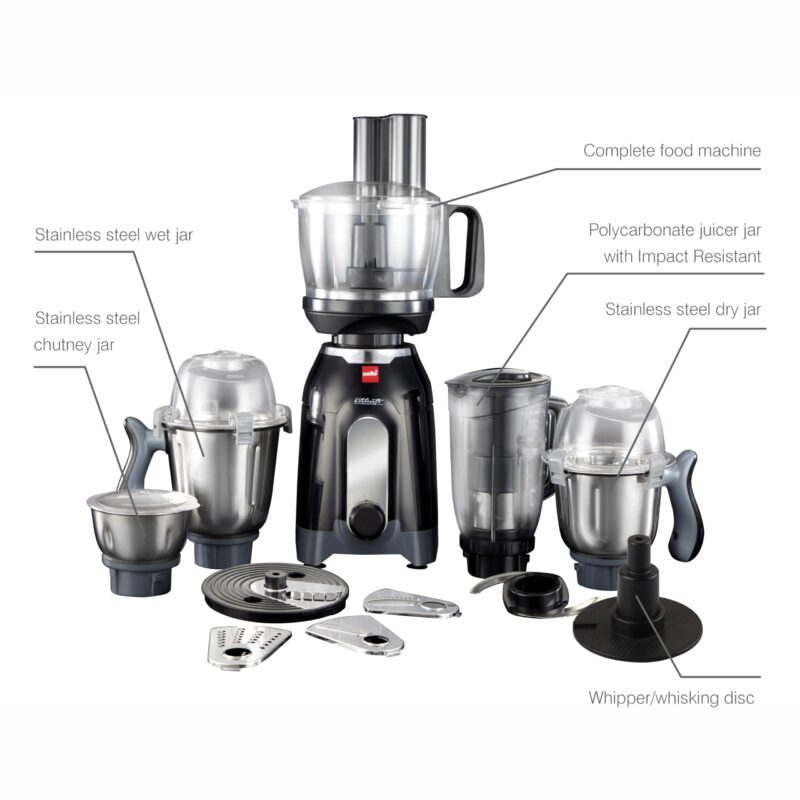 Cello Discovery Chef Mixer Grinder 5 Jars, 1000Watts | Chutney Jar, Wet Jar, Food Machine, Juicer Jar, Dry Jar | Stainless Steel Jars and Sturdy Body | 6 Additional Attachments - Image 7