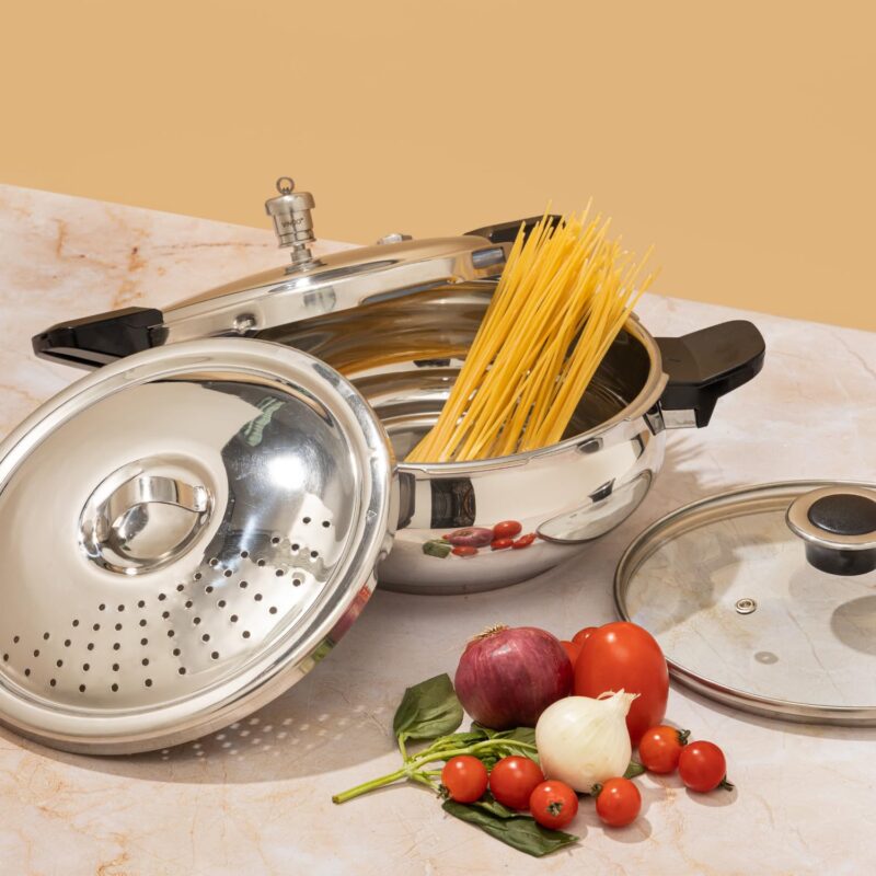 Vinod Magic Stainless Steel Smart 3 in 1 Pressure Cooker 3.5 Litre | 5mm Thick Base | All in One Cooker with Strainer & Glass Lid | Induction and Gas Base | ISI certified | 2 Years Warranty - Image 2