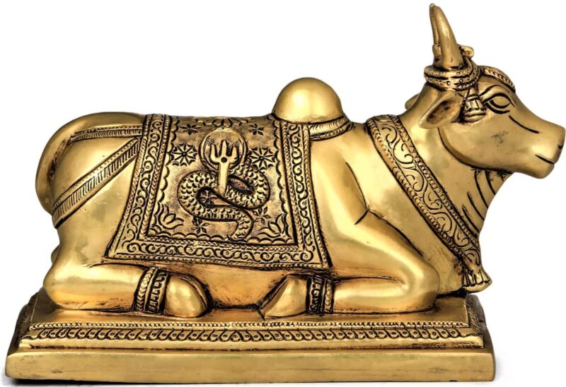 Brass Mart Astadhatu Brass Nandi Bull Idol for Home Temple/Decorative Brisabh Nandi Idol for Puja/Shiv Nandi Puja Idol (4 Cm, Gold), Idol
