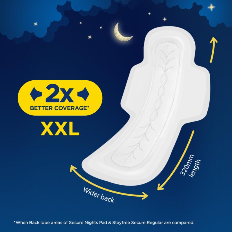 Stayfree Secure Nights XXL | 40 Pads| Cottony Soft Sanitary Pads for Women | Upto 100% leakage protection | Buy XXL at XL price | Absorbs 2x Faster with Wider Back | - Image 5