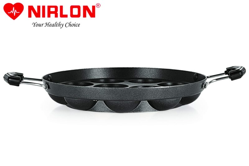 Nirlon Non-Stick Aluminium 12 Cavity Appam PatraPaniyarakkal | Paniyaram | Appam Pan | Pan Cake Maker | Ponganal Maker | Kuzhi Paniyaram | Paddu Tawa with 2 Side Handle[New_26mm_Classic_AP12_No_LID] - Image 5