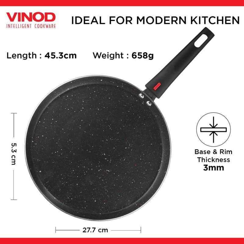 Vinod Popular Aluminium Non Stick Dosa Tawa with Detachable, Removeable Handles - 28 cm / 3 mm Thick/Compact Storage/Toxin Free/Long Lasting/Induction Base - 2 Year Warranty - Image 7