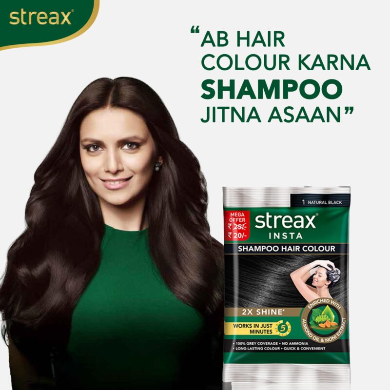 Streax Insta Shampoo Hair Colour for Women and Men, Natural Black - Pack of 5 | 100% grey coverage in 5 minutes | Long lasting, easy to use - Image 6