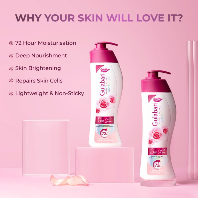 Dabur Gulabari Moisturizing Body Lotion - 400ml For Dry & Dull Skin, Made with 100% Organic Rose Oil, Dermatologically Tested and Paraben Free - Image 7