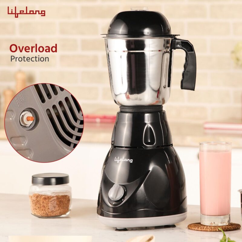 Lifelong Mixer Grinder for Kitchen - 3 Jars 500 Watt Mixie - Chutney Jar, Dry Grinder Jar & Liquidizing Jar used as Wet Grinder & Blender for Milkshake, Smoothie, Puree -Stainless Steel Blades(LLMG23) - Image 3