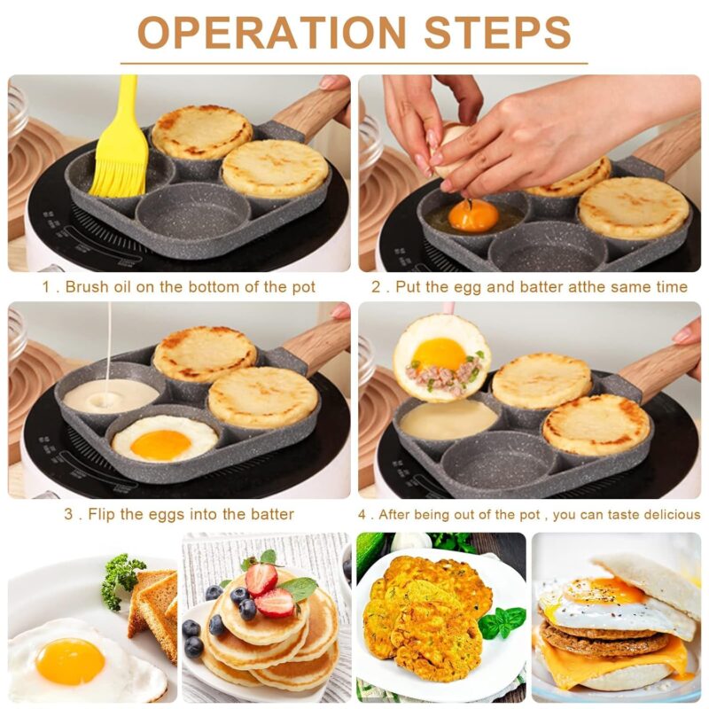 SILENCIO Egg Frying Pan Nonstick Pancake Pans 4-Cups cookware Pancake, Omelette Pan, Idli Non stic plat Harmless with Handle for Electric Stove for Kitchen for Induction Cooker - Image 9