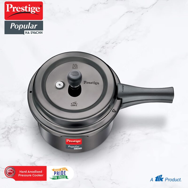 Prestige Popular Svachh Hard Anodised Outer Lid Pressure Cooker (5.0 L, Black, Deep Lid-Controls Spillage), 5 Liter - Image 2