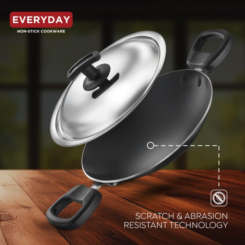 Judge by Prestige Everyday Appachatty with Lid 0.8 L Capacity 20 Cm Diameter (Aluminium|Non-Stick), Black - Image 5