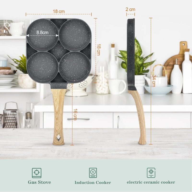 SILENCIO Egg Frying Pan Nonstick Pancake Pans 4-Cups cookware Pancake, Omelette Pan, Idli Non stic plat Harmless with Handle for Electric Stove for Kitchen for Induction Cooker - Image 8