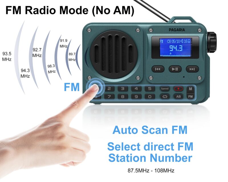 Pagaria Grenade 5 Watts Pocket FM Radio with Bluetooth, Tf Card/USB Speaker – LCD Display with Song Name, Folder Selection, Type C Charging, Voice Recording & More - Image 6