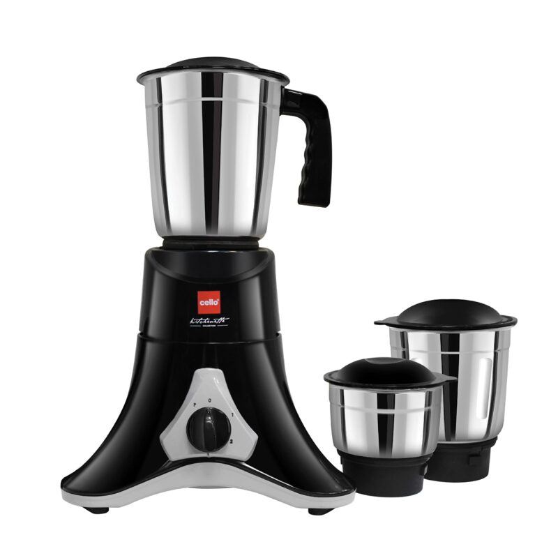 Cello Crown Grind-N-Mix Mixer Grinder 500Watt with 3 Stainless Steel Jars, Black