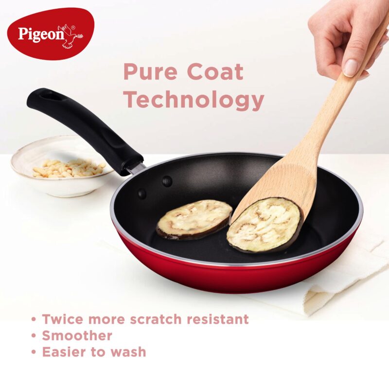 Pigeon by Stovekraft Basics Aluminium Non Stick, Non Induction Base Frypan, 220 mm, Red - Image 4